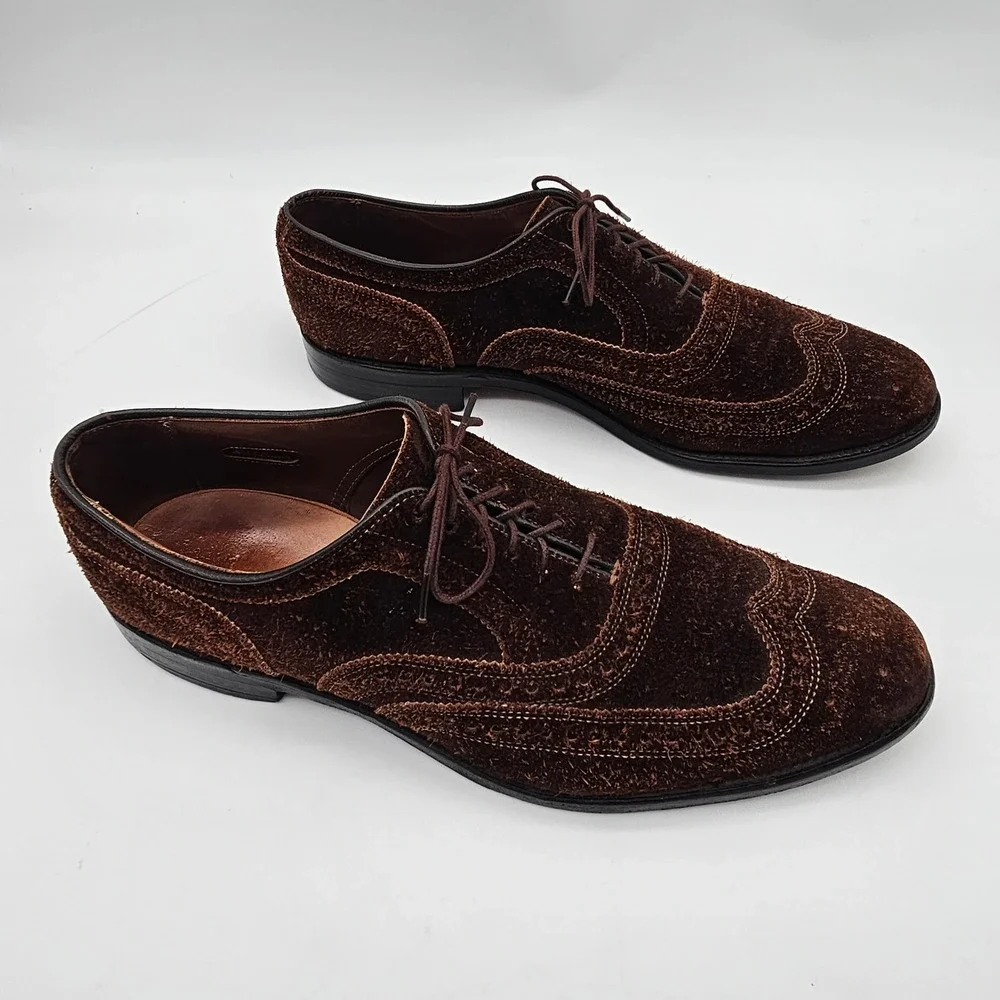 Allen Edmonds McAllister Wingtip Shoes Mens 10 B Brown Suede Brogue Handmade USA